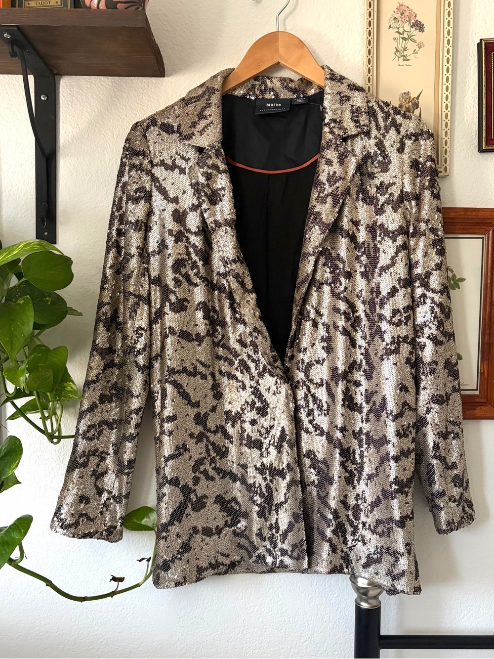 NWT Anthropologie Maeve Jordyn Silver Sequin Animal-Print Blazer XS